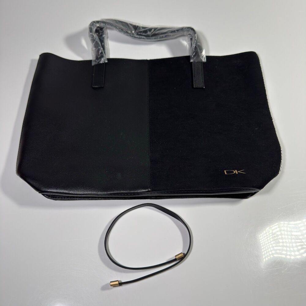 Donna Karan Tote Bag Black Two Tone Leather Suede Large Shoulder Purse NWOT DK